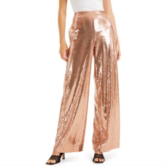 INC International Concepts Pants - NWOT CULPOS X INC Wide Leg Sequin Pants Rose Gold Small